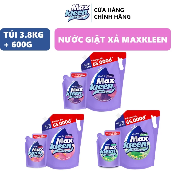 Combo Túi Nước Giặt Xả MaxKleen 3.8kg + Túi Nước Giặt Xả 600g  – SP được bán chạy trên Shopee
